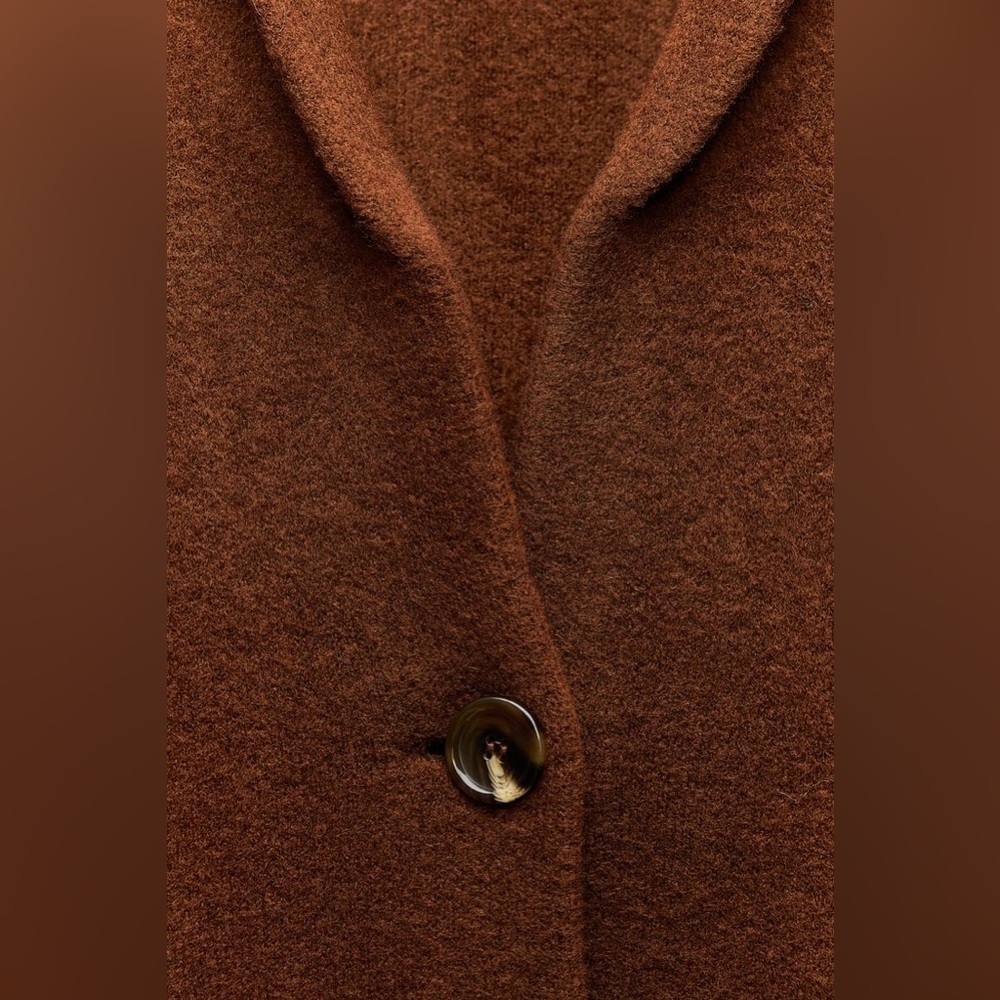 NWT. Zara Brown Wool Blend Turned Up Cuff Knit Coat. Size M. - Picture 8 of 10